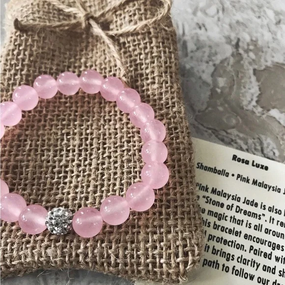 Silver Shamballa, Pink Malaysia Jade 8mm Natural Stone Beaded Bracelet - Picture 1 of 5